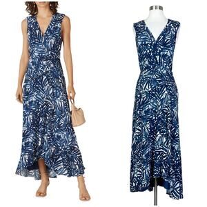 Jonathan Simkhai | Priscilla Palm Leaf Blue White Ruched Ruffle Cocktail Dress 2